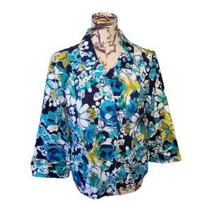Vintage 1992 Christopher & Banks Size M Floral Blazer Jacket Cuff Sleeve EUC